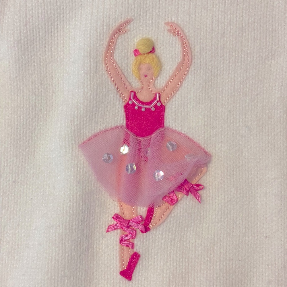 GIRLS HARTSTRINGS BALLERINA IVORY SWEATER EMBELLISHED APPLIQUÉ 4T